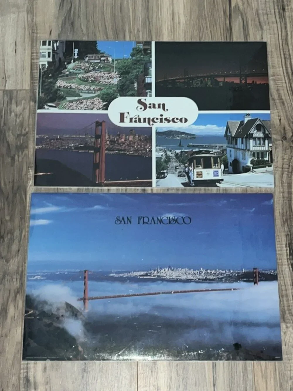 2 Vtg 1970s SAN FRANCISCO Laminated Placemats Golden Gate Bridge Cable Car